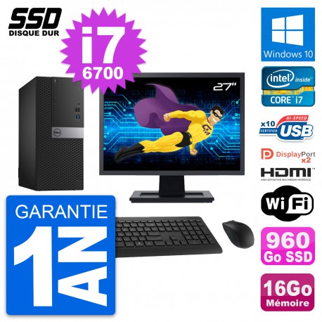 PC Tour Dell 7040 Ecran 27" Core i7-6700 RAM 16Go SSD 960Go HDMI Windows 10 Wifi