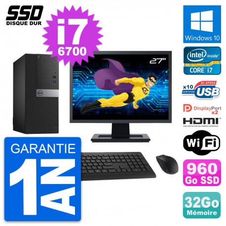 PC Tour Dell 7040 Ecran 27" Core i7-6700 RAM 32Go SSD 960Go HDMI Windows 10 Wifi