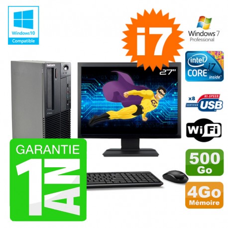 PC Lenovo M91p SFF Intel I7-2600 4Go Disque 500Go Graveur Wifi W7 Ecran 27"