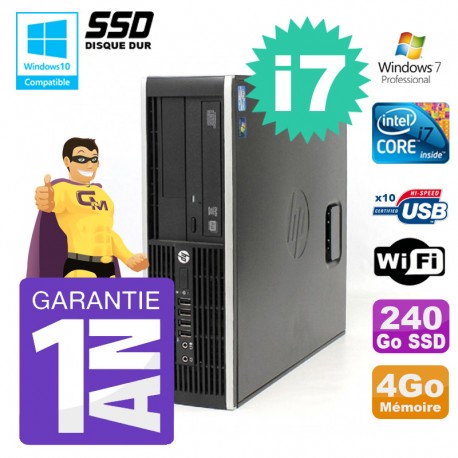 PC HP 8200 SFF Intel I7-2600 4Go Disque 240Go SSD Graveur Wifi W7