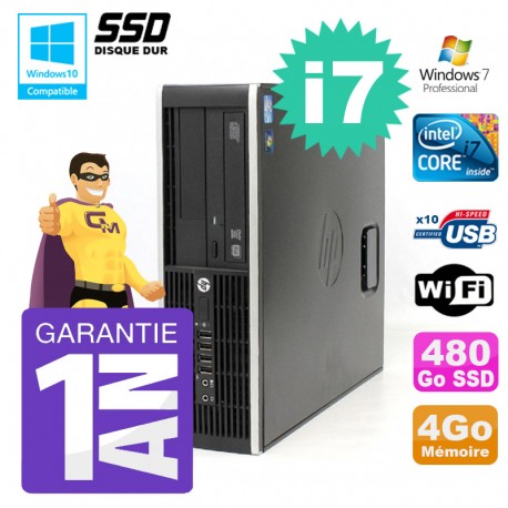 PC HP 8200 SFF Intel I7-2600 4Go Disque 480Go SSD Graveur Wifi W7