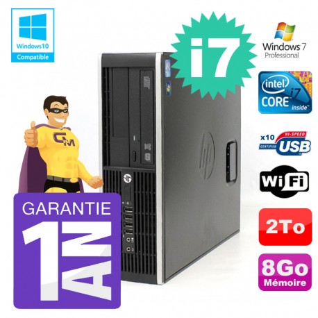PC HP 8200 SFF Intel I7-2600 8Go Disque 2To Graveur Wifi W7