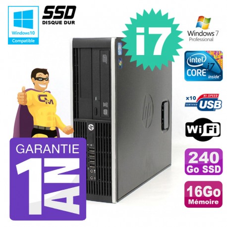 PC HP 8200 SFF Intel I7-2600 16Go Disque 240Go SSD Graveur Wifi W7