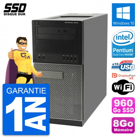 PC Tour Dell OptiPlex 9010 Intel Pentium G630 RAM 8Go SSD 960Go Windows 10 Wifi