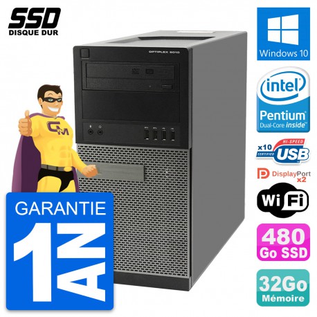 PC Tour Dell OptiPlex 9010 Intel Pentium G630 RAM 32Go SSD 480Go Windows 10 Wifi
