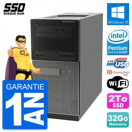 PC Tour Dell OptiPlex 9010 Intel Pentium G630 RAM 32Go SSD 2To Windows 10 Wifi
