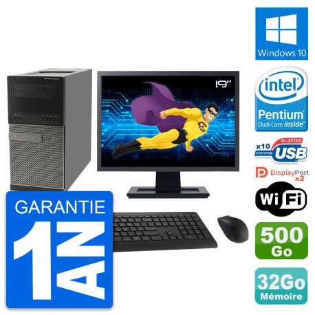 PC Tour Dell OptiPlex 9010 Ecran 19" G630 RAM 32Go Disque 500Go Windows 10 Wifi