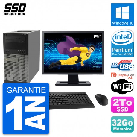 PC Tour Dell OptiPlex 9010 Ecran 19" Intel G630 RAM 32Go SSD 2To Windows 10 Wifi
