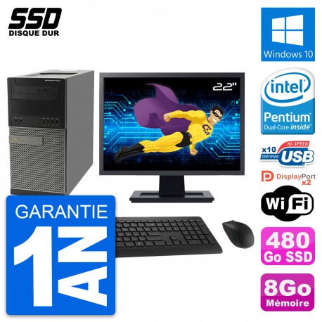 PC Tour Dell OptiPlex 9010 Ecran 22" G630 RAM 8Go SSD 480Go Windows 10 Wifi