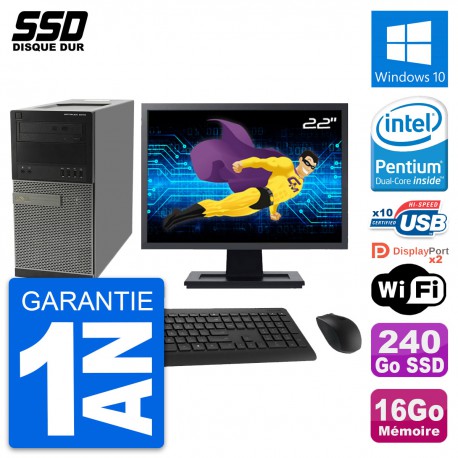 PC Tour Dell 9010 Ecran 22" Intel G630 RAM 16Go SSD 240Go Windows 10 Wifi