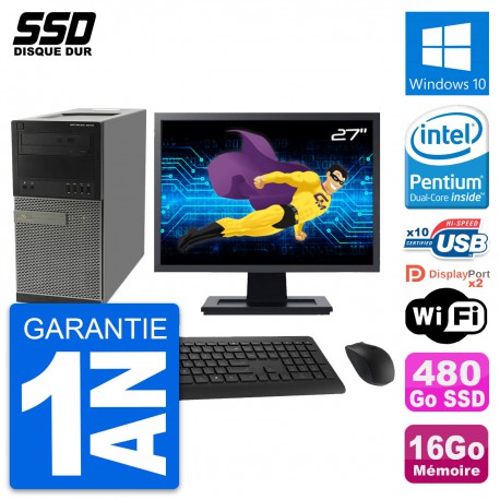 PC Tour Dell 9010 Ecran 27" Intel G630 RAM 16Go SSD 480Go Windows 10 Wifi
