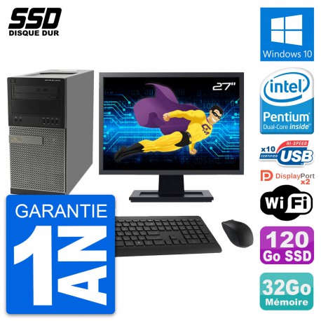 PC Tour Dell 9010 Ecran 27" Intel G630 RAM 32Go SSD 120Go Windows 10 Wifi