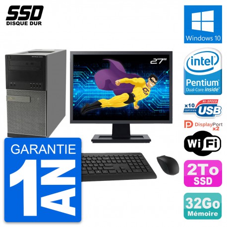 PC Tour Dell OptiPlex 9010 Ecran 27" Intel G630 RAM 32Go SSD 2To Windows 10 Wifi