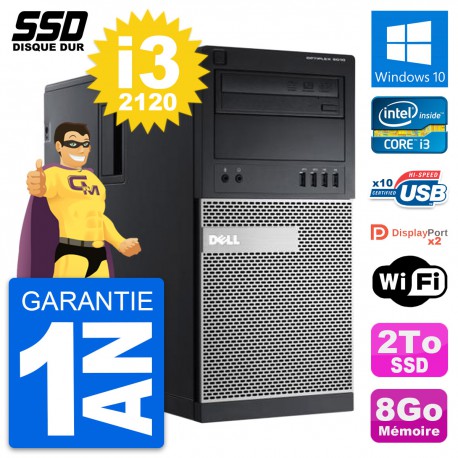 PC Tour Dell OptiPlex 9010 Intel Core i3-2120 RAM 8Go SSD 2To Windows 10 Wifi