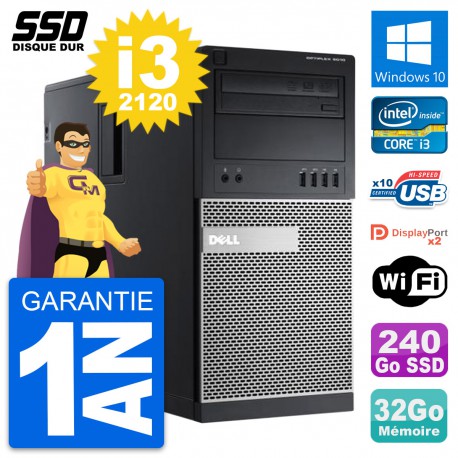 PC Tour Dell OptiPlex 9010 Intel Core i3-2120 RAM 32Go SSD 240Go Windows 10 Wifi