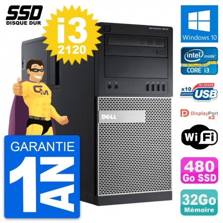 PC Tour Dell OptiPlex 9010 Intel Core i3-2120 RAM 32Go SSD 480Go Windows 10 Wifi