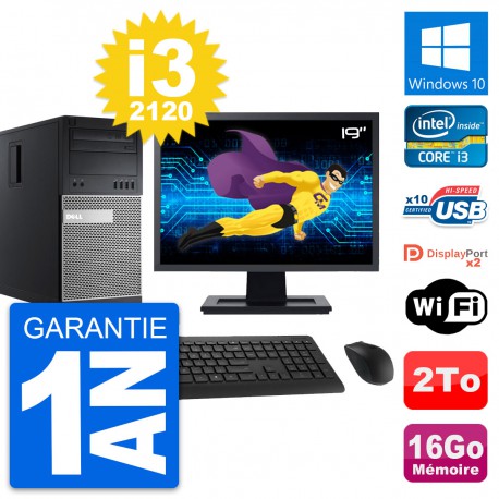 PC Tour Dell 9010 Ecran 19" Intel i3-2120 RAM 16Go Disque 2To Windows 10 Wifi
