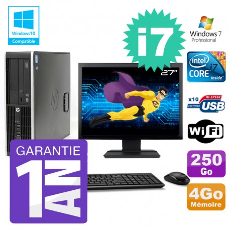 PC HP 8200 SFF Intel I7-2600 4Go Disque 250Go Graveur Wifi W7 Ecran 27"