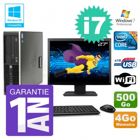 PC HP 8200 SFF Intel I7-2600 4Go Disque 500Go Graveur Wifi W7 Ecran 27"