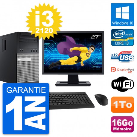 PC Tour Dell 9010 Ecran 27" Intel i3-2120 RAM 16Go Disque 1To Windows 10 Wifi