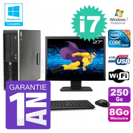 PC HP 8200 SFF Intel I7-2600 8Go Disque 250Go Graveur Wifi W7 Ecran 27"