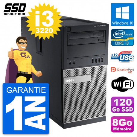 PC Tour Dell OptiPlex 9010 Intel Core i3-3220 RAM 8Go SSD 120Go Windows 10 Wifi