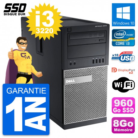 PC Tour Dell OptiPlex 9010 Intel Core i3-3220 RAM 8Go SSD 960Go Windows 10 Wifi