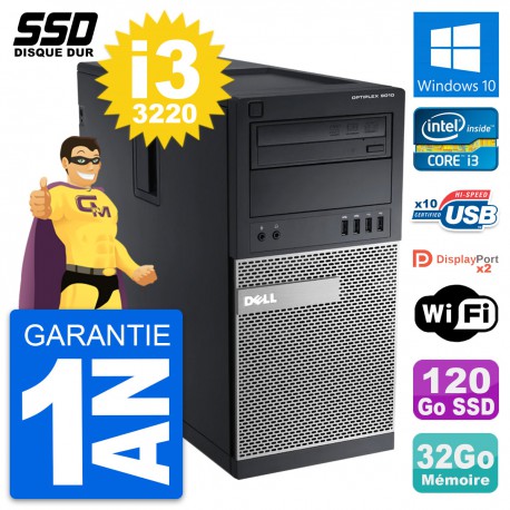 PC Tour Dell OptiPlex 9010 Intel Core i3-3220 RAM 32Go SSD 120Go Windows 10 Wifi