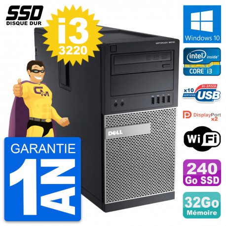 PC Tour Dell OptiPlex 9010 Intel Core i3-3220 RAM 32Go SSD 240Go Windows 10 Wifi
