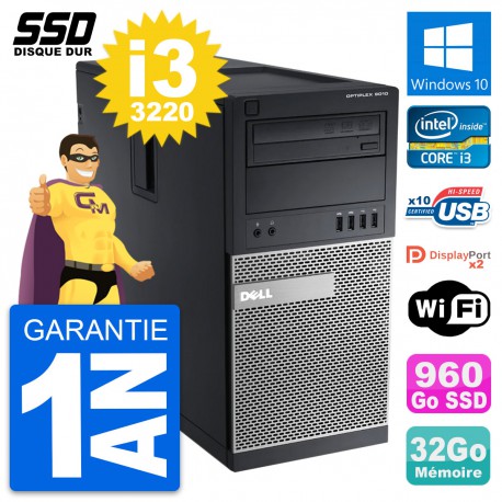 PC Tour Dell OptiPlex 9010 Intel Core i3-3220 RAM 32Go SSD 960Go Windows 10 Wifi