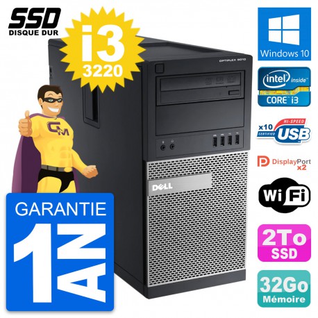 PC Tour Dell OptiPlex 9010 Intel Core i3-3220 RAM 32Go SSD 2To Windows 10 Wifi