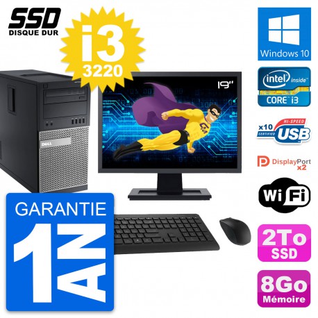 PC Tour Dell OptiPlex 9010 Ecran 19" i3-3220 RAM 8Go SSD 2To Windows 10 Wifi
