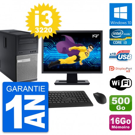 PC Tour Dell 9010 Ecran 19" Intel i3-3220 RAM 16Go Disque 500Go Windows 10 Wifi