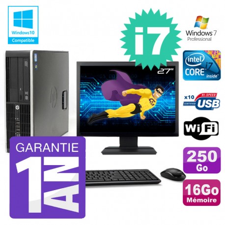 PC HP 8200 SFF Intel I7-2600 16Go Disque 250Go Graveur Wifi W7 Ecran 27"