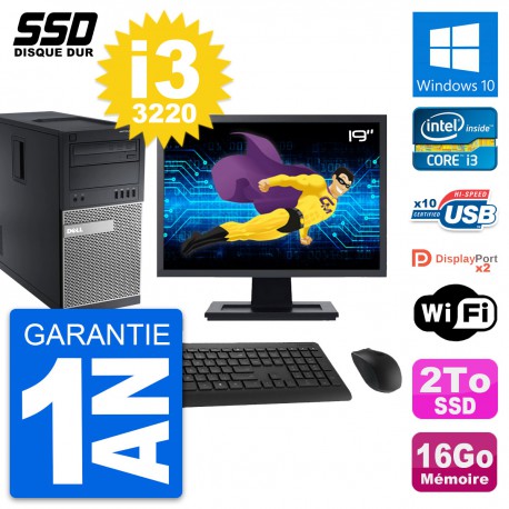 PC Tour Dell OptiPlex 9010 Ecran 19" i3-3220 RAM 16Go SSD 2To Windows 10 Wifi