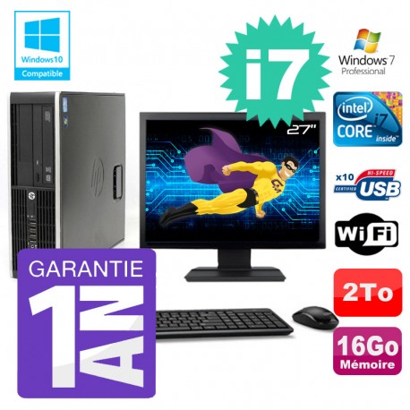 PC HP 8200 SFF Intel I7-2600 16Go Disque 2To Graveur Wifi W7 Ecran 27"