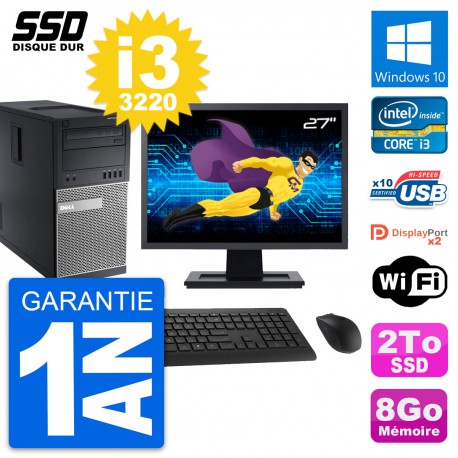 PC Tour Dell 9010 Ecran 27" Intel Core i3-3220 RAM 8Go SSD 2To Windows 10 Wifi