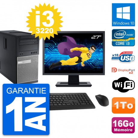 PC Tour Dell 9010 Ecran 27" Intel i3-3220 RAM 16Go Disque 1To Windows 10 Wifi