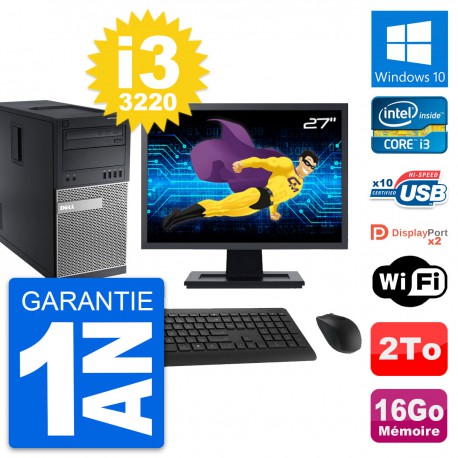 PC Tour Dell 9010 Ecran 27" Intel i3-3220 RAM 16Go Disque 2To Windows 10 Wifi