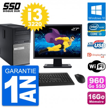 PC Tour Dell 9010 Ecran 27" Intel i3-3220 RAM 16Go SSD 960Go Windows 10 Wifi