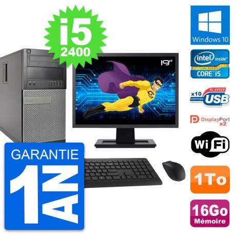 PC Tour Dell 9010 Ecran 19" Intel i5-2400 RAM 16Go Disque 1To Windows 10 Wifi