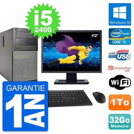 PC Tour Dell 9010 Ecran 19" Intel i5-2400 RAM 32Go Disque 1To Windows 10 Wifi