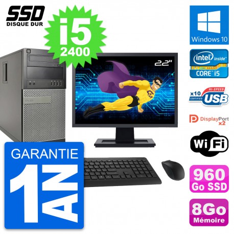 PC Tour Dell OptiPlex 9010 Ecran 22" i5-2400 RAM 8Go SSD 960Go Windows 10 Wifi
