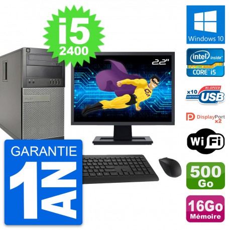 PC Tour Dell 9010 Ecran 22" Intel i5-2400 RAM 16Go Disque 500Go Windows 10 Wifi