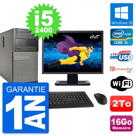 PC Tour Dell 9010 Ecran 22" Intel i5-2400 RAM 16Go Disque 2To Windows 10 Wifi