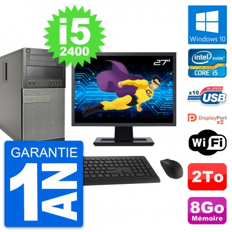 PC Tour Dell 9010 Ecran 27" Intel i5-2400 RAM 8Go Disque Dur 2To Windows 10 Wifi