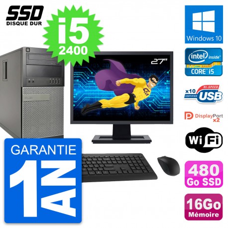 PC Tour Dell 9010 Ecran 27" Intel i5-2400 RAM 16Go SSD 480Go Windows 10 Wifi