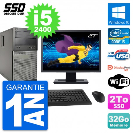 PC Tour Dell 9010 Ecran 27" Intel Core i5-2400 RAM 32Go SSD 2To Windows 10 Wifi