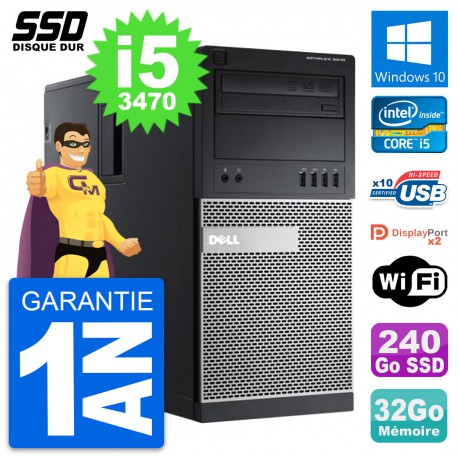 PC Tour Dell OptiPlex 9010 Intel Core i5-3470 RAM 32Go SSD 240Go Windows 10 Wifi