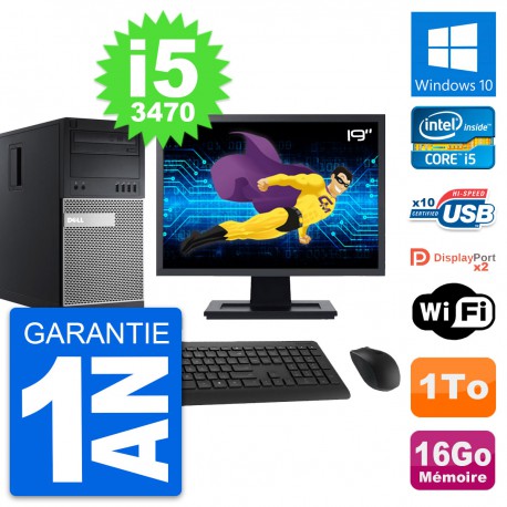 PC Tour Dell 9010 Ecran 19" Intel i5-3470 RAM 16Go Disque 1To Windows 10 Wifi